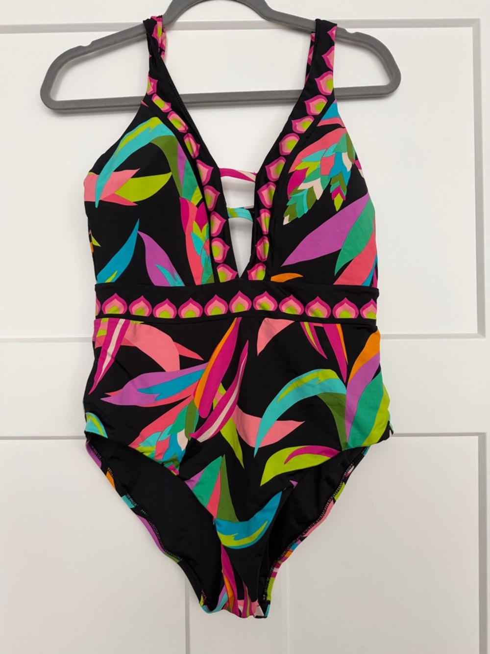 Trina Turk Black One-Piece Swimsuit with Pink, Green, Blue & Orange Print